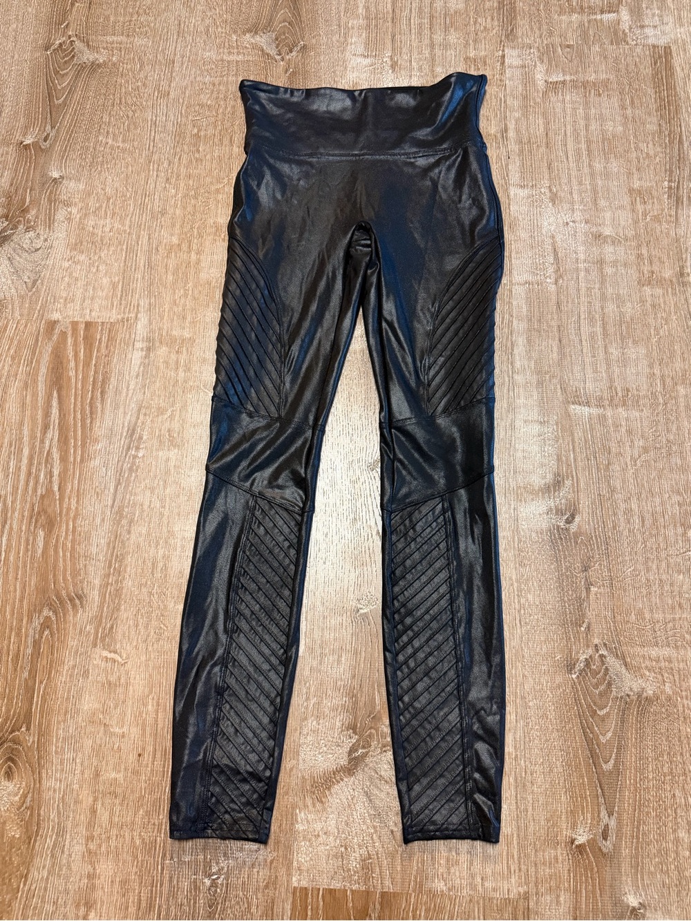 SPANX Faux Leather Moto Leggings S/P Petite Black High Waist Shaping #20136R